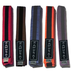 ASSORTED BRANDS GRADING MARTIAL ARTS BELTS WITH BLACK STRIPE - Picture 1 of 1