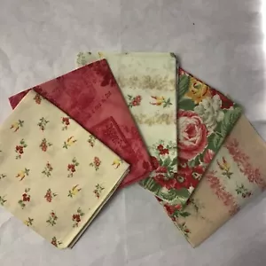 5 Rose And Off White Fat Quarters, 100% Cotton, Coordinating, Quilt Gate, OOP - Picture 1 of 2
