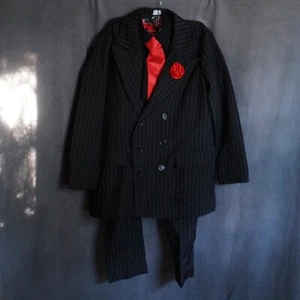 Spirit Gangster Suit Costume - Size Adult Small - 4 Pc W/ Hat - Pinstripes Black - Picture 1 of 9