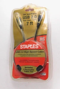 New Sealed Staples 7 Foot 24K Gold Plated USB Cable Item #577157 Hi-Speed & Ties - Picture 1 of 13