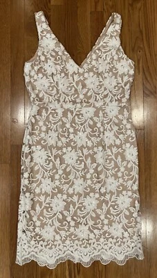 Vestido Anthropologie BHLDN 14 Hansel Blanco Encaje Bordado Lentejuelas Desnudo Base Foto 1 de 4