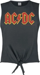 Amplified AC/DC Logo Ladies Charcoal Tie Front T Shirt AC/DC Fitted Tee - Picture 1 of 3