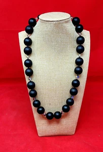 Vintage Matte Black Beaded & Clear Beaded Necklace 23" - Picture 1 of 6