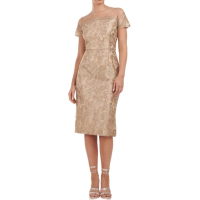 JS Collections Dress Womens Size 2 Gold Taylor Floral Lace Midi - Image 1 of 4