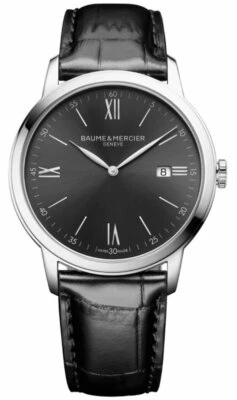 Reloj de cuarzo para hombre Baume & Mercier Classima esfera gris cuero negro fecha MOA10416 Foto 1 de 3