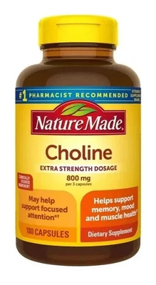 Colina Nature Made 800 mg, fuerza extra 180 cápsulas Foto 1 de 2