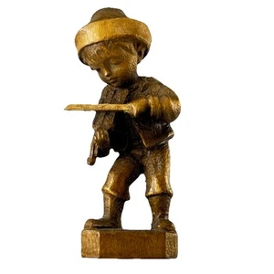Figura de madera tallada vintage niño tocando violín violín figura estatua - Imagen 1 de 7