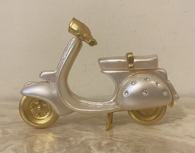 Vespa Scooter Miniature Decorative Sculpture Ivory Gold Rhinestones From Italy - Image 1 of 4