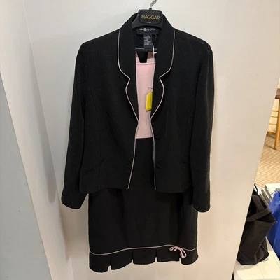 Sag Harbor Women Dress & Jacket Sz 14 Long Sleeve 2 Piece Set Black & Pink  - Image 1 of 4