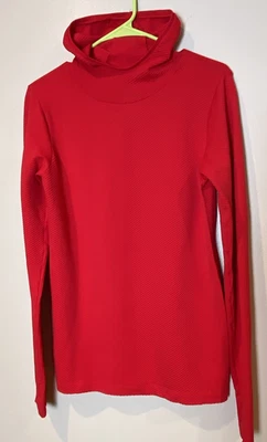 "NEW" Womens L Athleta Bright Red Activewear Hooded Ribbed L/S Seamless Top - Image 1 of 4