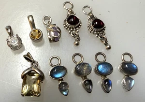 10 Sterling Pendants: 2 Doug Paulus w Garnet & 4 blue Labradorite Stones 4 other - Picture 1 of 9