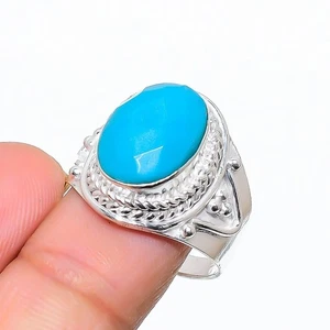 Blue Turquoise Gemstone 925 Sterling Silver Jewelry All Size Ring For Gift - Picture 1 of 1