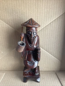 Vintage handgefertigte geschnitzte asiatische Holzstatue 10,5" Fischer - Bild 1 von 6