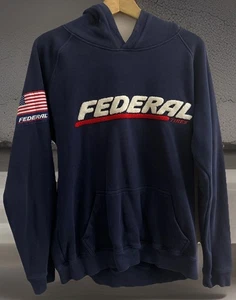 Federal Tires Hoodie Men’s Large Navy Blue Chenille Logo Racing Sweatshirt - Picture 1 of 14
