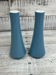 VTG MCM Made In Japan Tall  6" Salt & Pepper Shakers Blue White Minimalist AS-IS - Picture 1 of 24