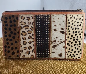 Echtleder Handarbeit Vintage Animal Print Clutch "Rindsleder Patchwork Geldbörse" - Bild 1 von 13