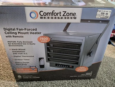 Ventilador digital Comfort Zone 7500 vatios calentador de montaje en techo forzado nuevo en caja CZ230ER Foto 1 de 4
