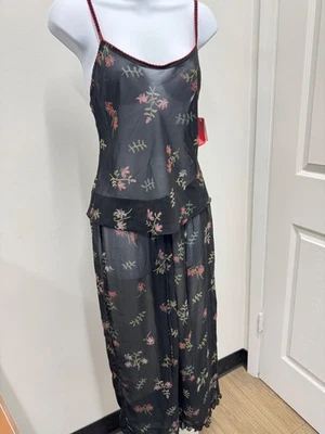 NUEVO CON ETIQUETAS Josie Natori Pijama Negro Bebé Muñeca Mary Jane Pantalones Conjunto XS Saks Floral Foto 1 de 4