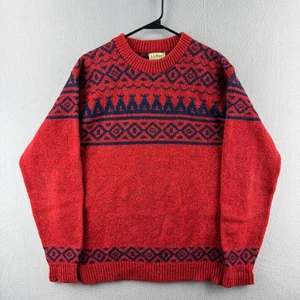 Vintage LL Bean Sweater Mens Large Red Wool Fisherman Crewneck 80s USA Fair Isle - Picture 1 of 14