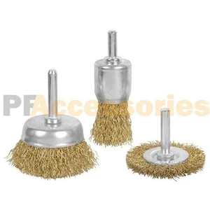 3-teiliges Messingrad & Tasse Drahtbürste Bohrer Bit Set Rostfarbe Reinigungsaufsatz - Bild 1 von 2