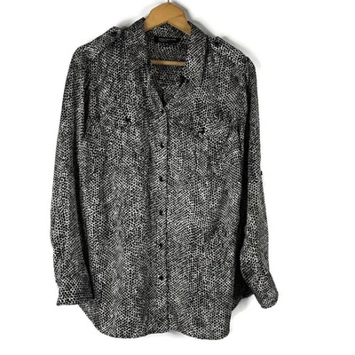 Top túnica Jones New York para mujer con botones talla 1X negro leopardo manga larga Foto 1 de 4