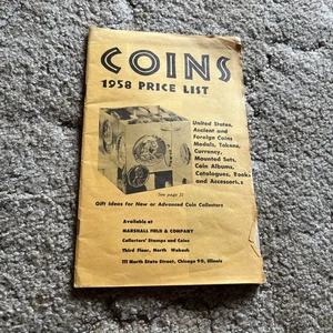 Coins 1958 Price List Guide Marshall Fields & Company - Picture 1 of 4