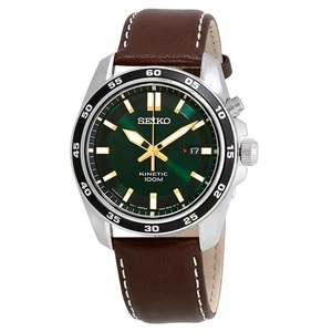 Orologio Uomo Seiko Kinetic Quadrante Verde Pelle Marrone SKA791 - Foto 1 di 3