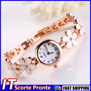 Orologio da polso per ragazze, elegante, moda, fiore, rosa, braccialetto dorato, - Foto 1 di 6