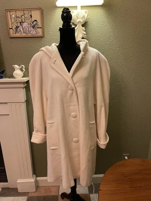 SUE BRETT - Women's Vintage Ivory Wool Fully Lined Coat Jacket w/Hood- Plus Size - Image 1 of 4