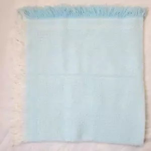 Vintage Babycrest Baby Blanket Pastel Blue Diamond Textured Fringe Japan 34x36 - Picture 1 of 7