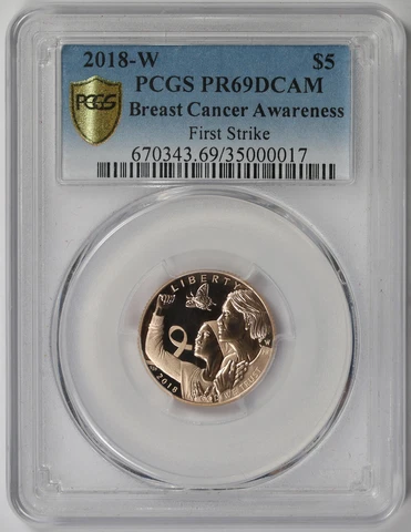 2018-W Breast Cancer Gold Commemorative $5 PR 69 DCAM PCGS Secure First Strike Cover