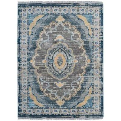Machine Woven Cross Weave Polyester Area Rug Oriental Black Yellow BBH Home M001 - Image 1 of 4