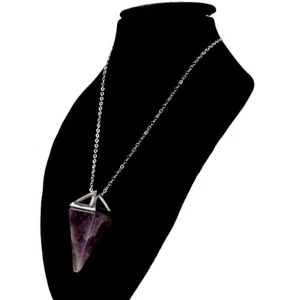 Collana unisex ciondolo piramide vera ametista GARANZIA argento 925 NUOVA - Foto 1 di 4