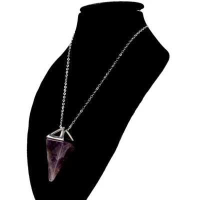 Collana unisex ciondolo piramide vera ametista GARANZIA argento 925 NUOVA - Immagine 1 di 4