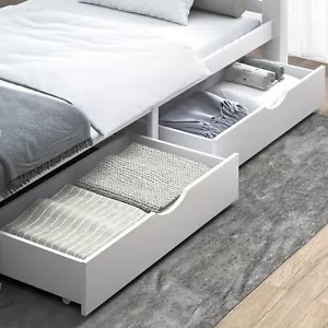 Oikiture Storage Drawers Trundle for Wooden Bed Frame Base White 2X Timber - Picture 1 of 8