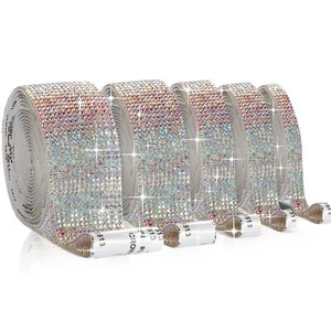 5 Rolls Self Adhesive Crystal Rhinestone Diamond Roll Ribbon Bling Strips - Picture 1 of 7