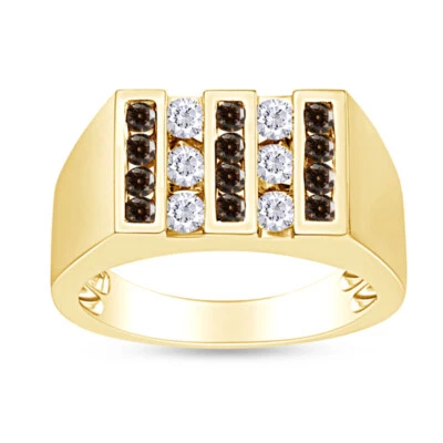 Alianza de boda de plata 925 con diamantes naturales y marrones de 1,16 quilates para hombre Foto 1 de 4