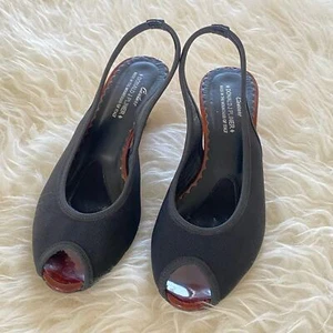 Donald J Pliner Black Peep-toe Slingback Heels, Made in Italy, size 8 - Picture 1 of 5