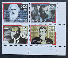 US Stamps, Scott #3061-64 1996 plate block 32c Communication Pioneers XF M/NH.
