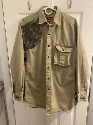Pro Gear Wrangler Men L, Long Sleeve Khaki Camo Shooting Hunting Shirt Bx58 - Image 1 of 4