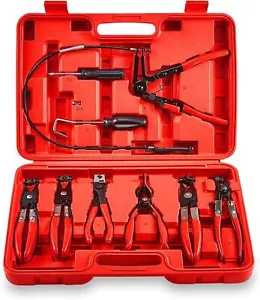 Flexible Automotive Hose Clamp Clip Plier Tool Set Swivel Jaw Flat Angled Band - Picture 1 of 12