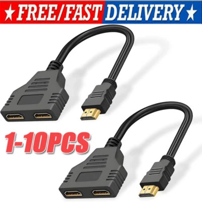 4K HDMI Cable Adapter Male To Dual Female 2.0 Converter 1 in 2 out Splitter lot - Image 1 of 4