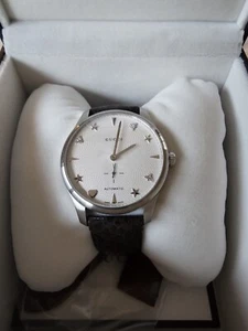 GUCCI Automatic Analog Stainless Steel Leather White Dial Men's Watch - Picture 1 of 8