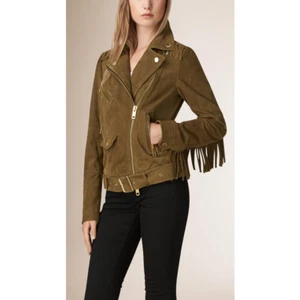 NEW Burberry Brit Arnstead fringed suede jacket in Olive - Size 6 #DT2 - Picture 1 of 8