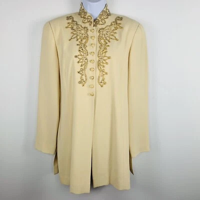 Chaqueta de Noche Liz Claiborne Talla 12 Crema Cuentas Adornada Botón Largo Frontal De Colección Foto 1 de 4