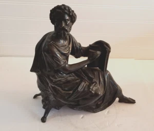 Vintage Cast Iron Metal Bronze Statue Socrates Greek Philosopher 12x12 Statue - Picture 1 of 18