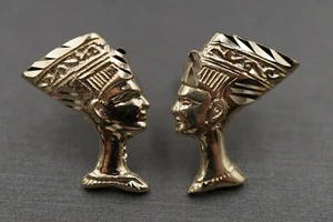 10 Karat massiver Gelbgold 0,65 Zoll diamantgeschliffener ägyptischer Königin Nofretete Ohrring. - Bild 1 von 12