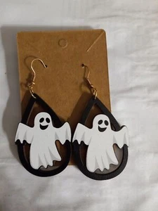Halloween Ohrhänger Geister Holz 3 Zoll Tropfen x 1,5 cm breit - Bild 1 von 5