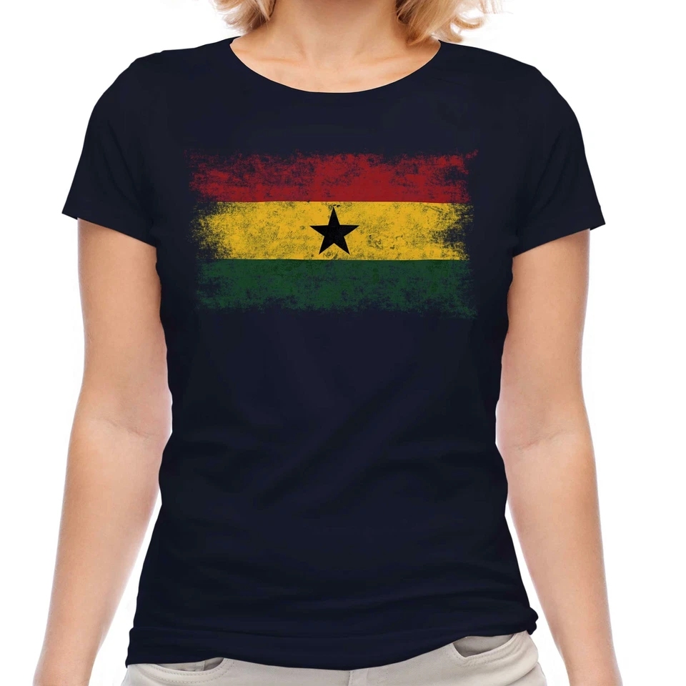 CAMISETA DE MUJER CON BANDERA DE GHANA ANGUSTIADA CAMISETA DE FÚTBOL DE REGALO Foto 1 de 1