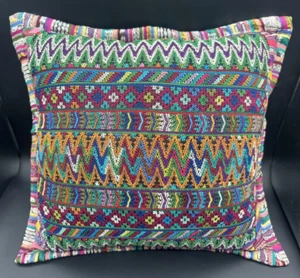 Large Woven Boho Tapestry Throw Pillow Cover Guatemalan Fabric Zip 19" x 19" - Picture 1 of 7